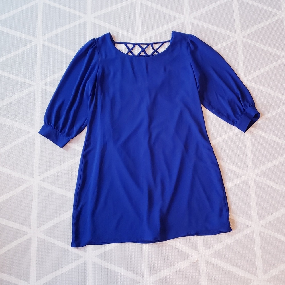 🛍Derek Heart Cobalt Lattice Back Mini Shift Dress